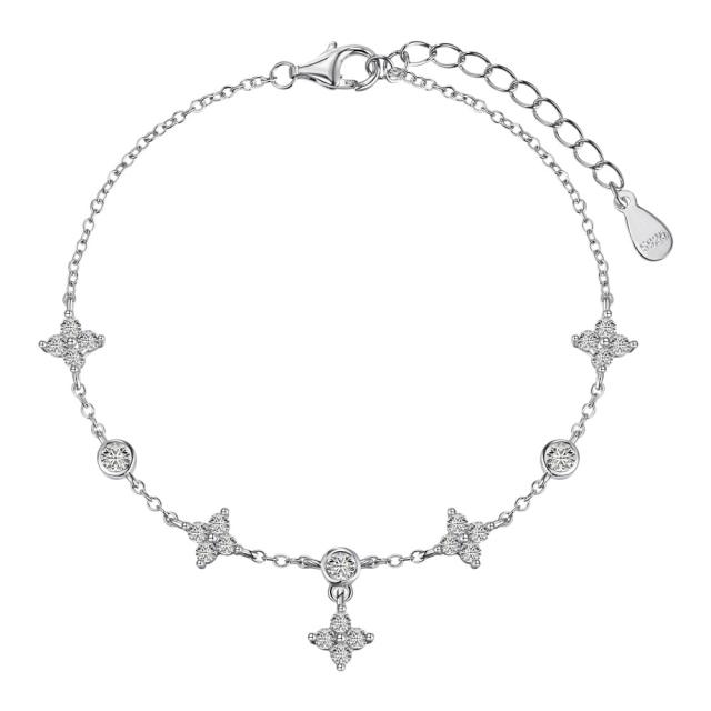 925 sterling silver diamond tiny clover dainy necklace bracelet set