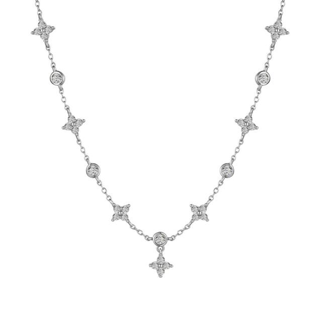 925 sterling silver diamond tiny clover dainy necklace bracelet set