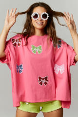 Sweet gliter bow pattern loose t shirt