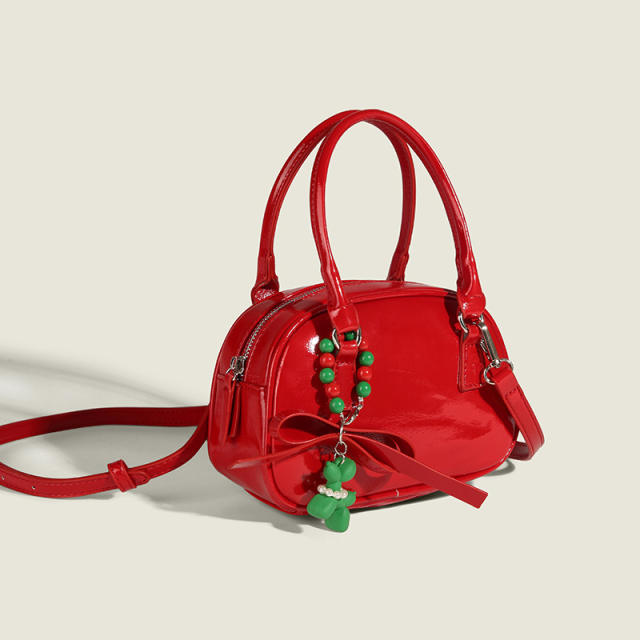 Popular cute black red color Boston Bag handbag with puppy charm