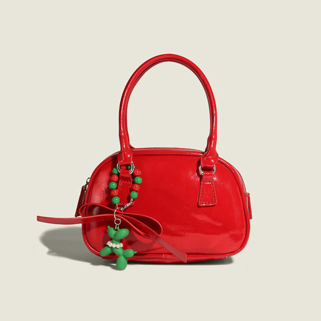 Popular cute black red color Boston Bag handbag with puppy charm