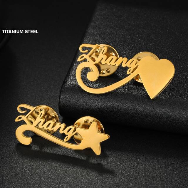 Personality custom name stainless steel brooch