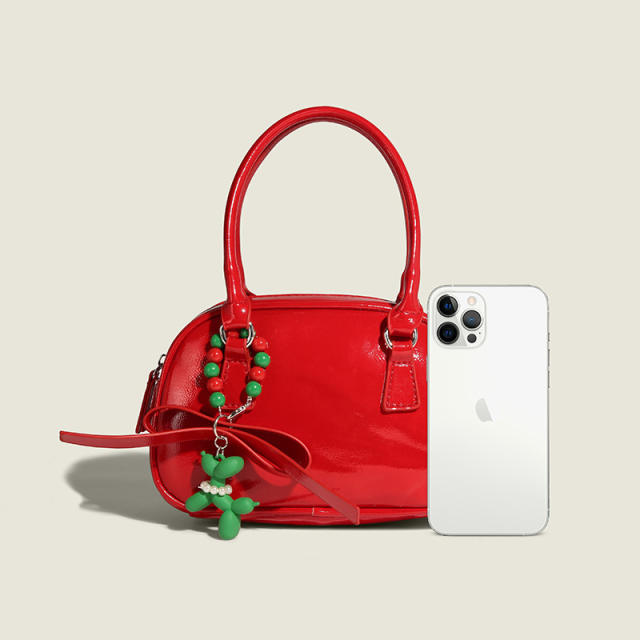 Popular cute black red color Boston Bag handbag with puppy charm