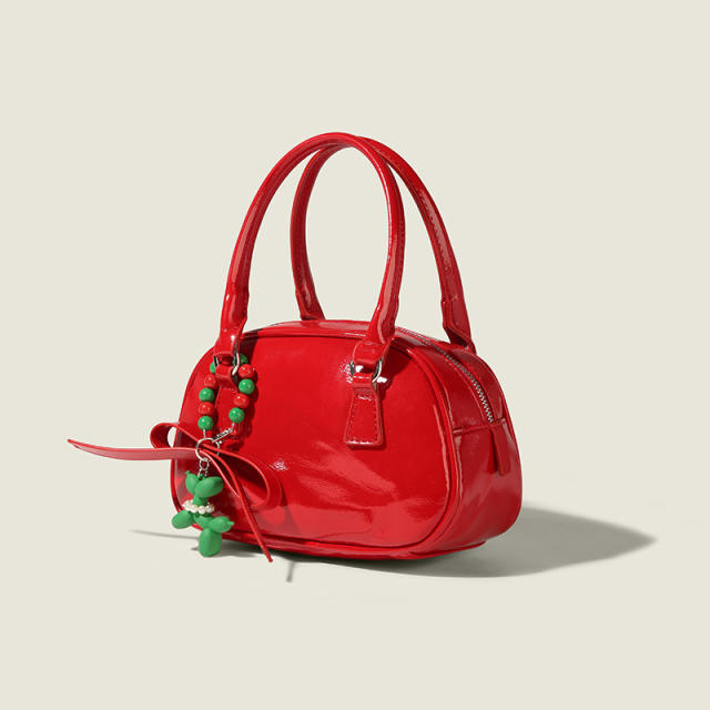 Popular cute black red color Boston Bag handbag with puppy charm