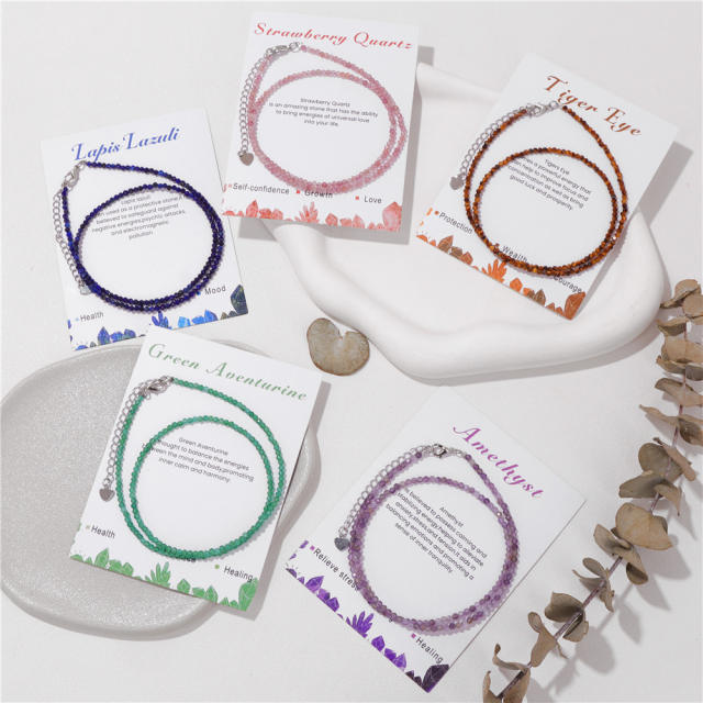 Chic tiny bead colorful natural stone bead choker necklace