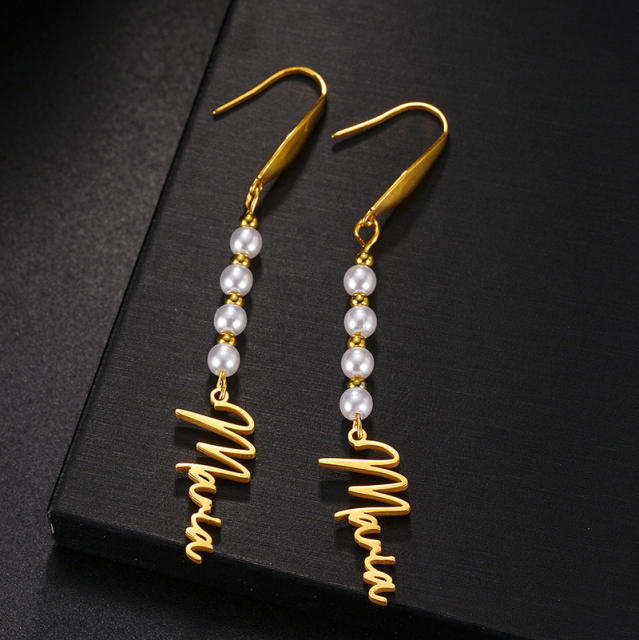 Handmade custom name colorful beaded stainless steel earrings