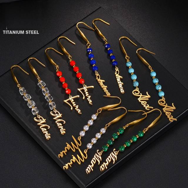 Handmade custom name colorful beaded stainless steel earrings