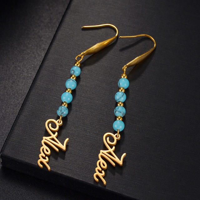 Handmade custom name colorful beaded stainless steel earrings
