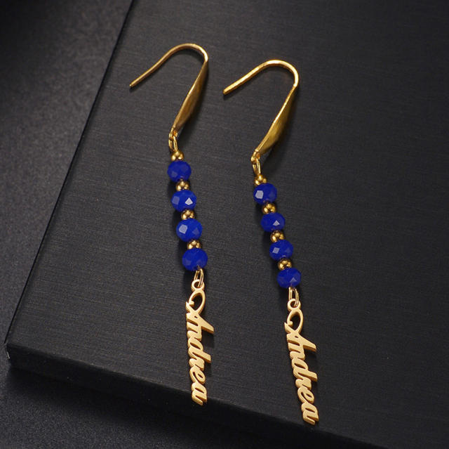 Handmade custom name colorful beaded stainless steel earrings
