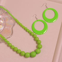 Summer candy color acrylic bead necklace circle earrings set