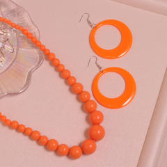 Summer candy color acrylic bead necklace circle earrings set
