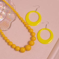 Summer candy color acrylic bead necklace circle earrings set