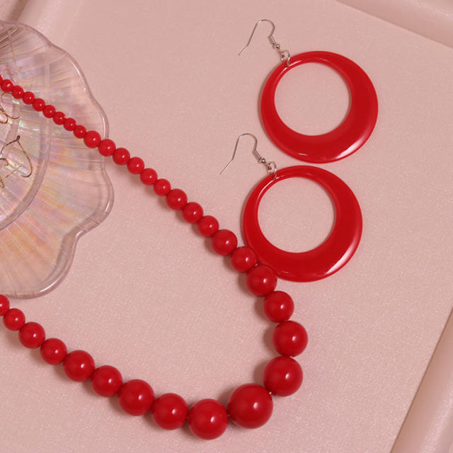 Summer candy color acrylic bead necklace circle earrings set