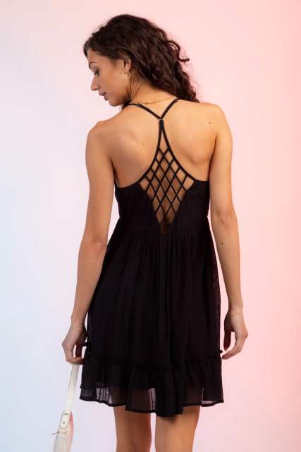 Summer design plain color sexy hollow out backless halter neck dress short dress