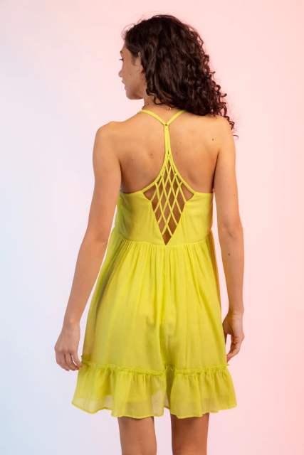 Summer design plain color sexy hollow out backless halter neck dress short dress