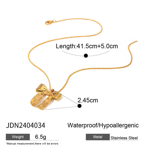 18KG dainty bow stainless steel necklace