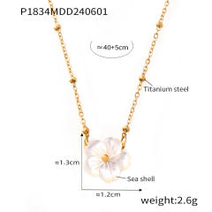 18KG shell flower dainty stainless steel necklace