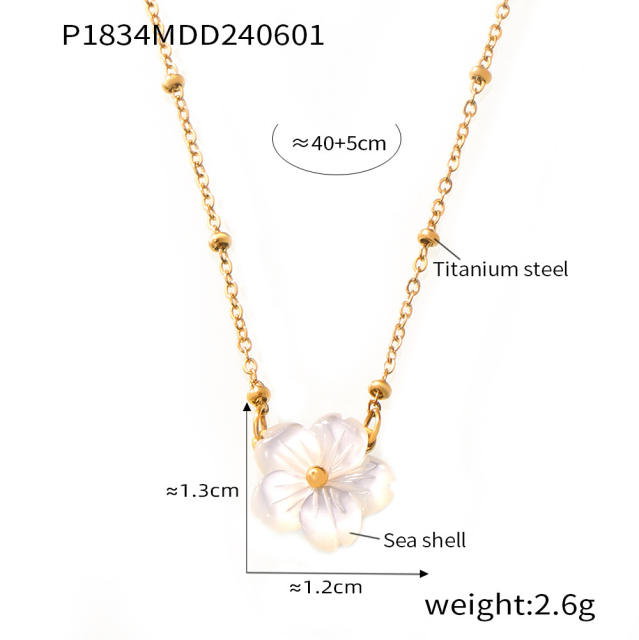 18KG shell flower dainty stainless steel necklace
