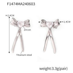 18KG elegant bow stainless steel earrings