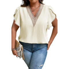 Plus size V neck chiffon women tops
