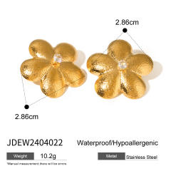18KG chunky frosted flower stainless steel earrings rings set
