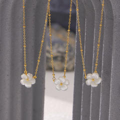 18KG shell flower dainty stainless steel necklace