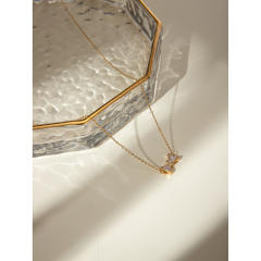 18KG dainty bow stainless steel necklace
