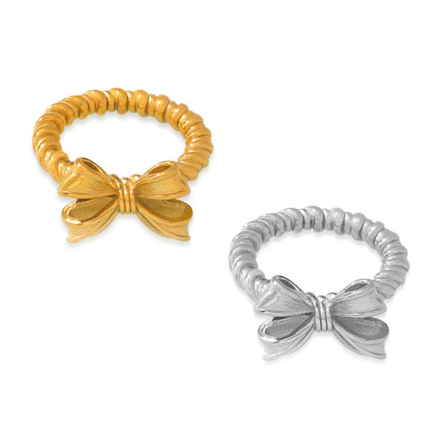 Elegant sweet bow stainless steel finger rings