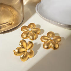 18KG chunky frosted flower stainless steel earrings rings set