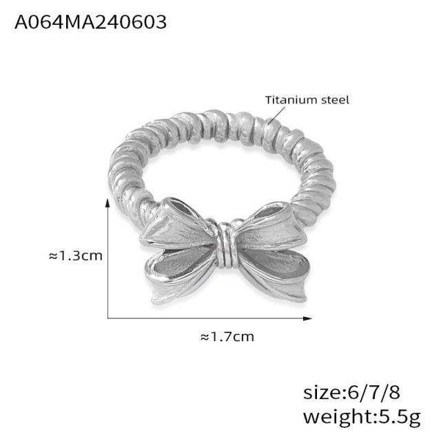 Elegant sweet bow stainless steel finger rings