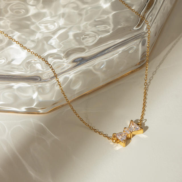 18KG dainty bow stainless steel necklace