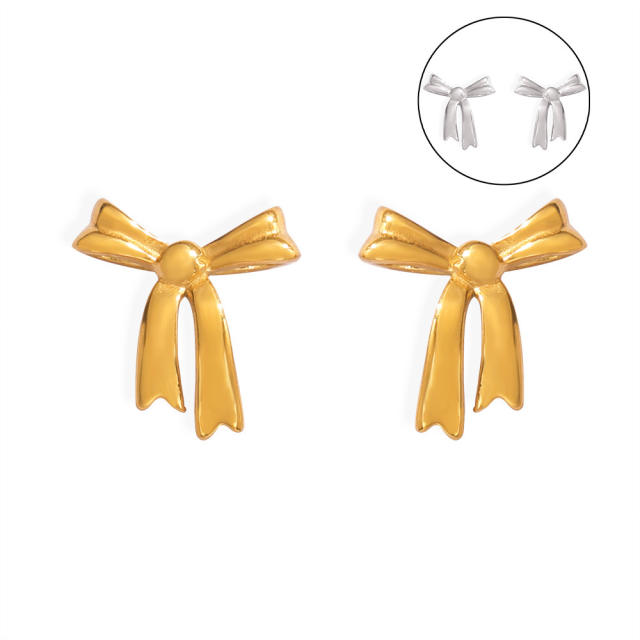 Korean fashion sweet bow stainless steel studs earrings