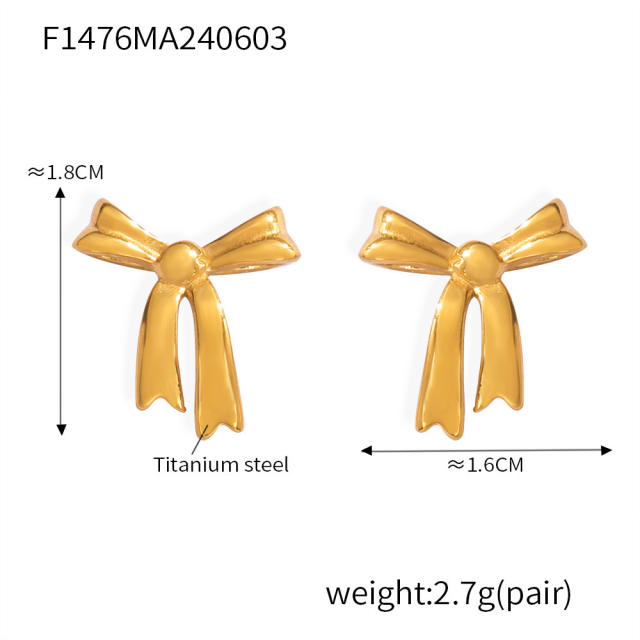 Korean fashion sweet bow stainless steel studs earrings