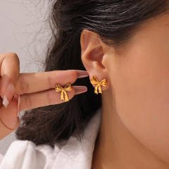 Korean fashion sweet bow stainless steel studs earrings