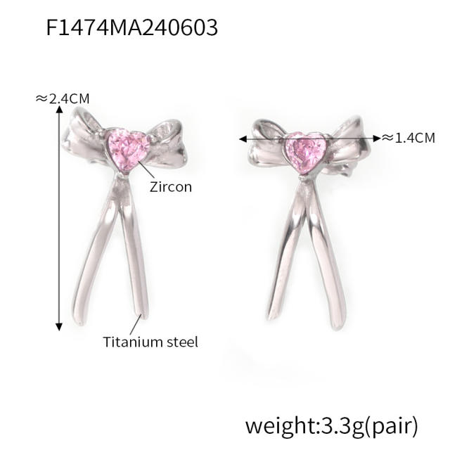 18KG elegant bow stainless steel earrings