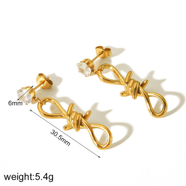 18KG elegant knotted pearl drop stainless steel earrings collection