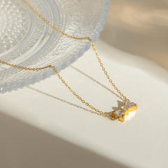18KG dainty bow stainless steel necklace