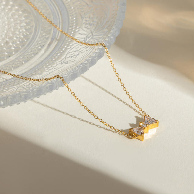 18KG dainty bow stainless steel necklace