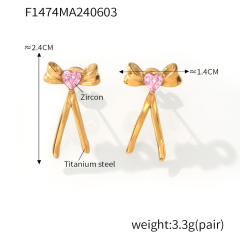 18KG elegant bow stainless steel earrings