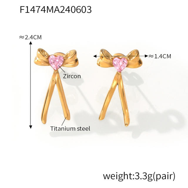 18KG elegant bow stainless steel earrings