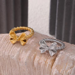Elegant sweet bow stainless steel finger rings