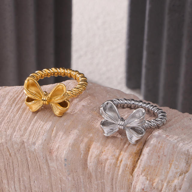 Elegant sweet bow stainless steel finger rings