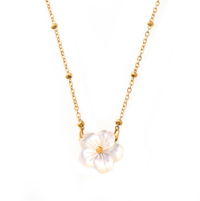 18KG shell flower dainty stainless steel necklace