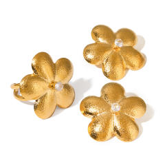 18KG chunky frosted flower stainless steel earrings rings set