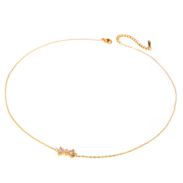 18KG dainty bow stainless steel necklace