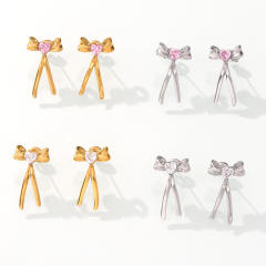 18KG elegant bow stainless steel earrings