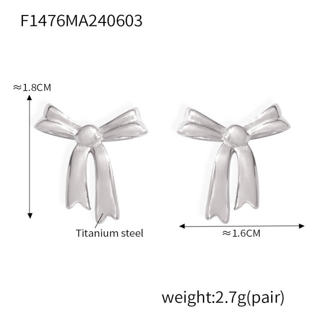 Korean fashion sweet bow stainless steel studs earrings