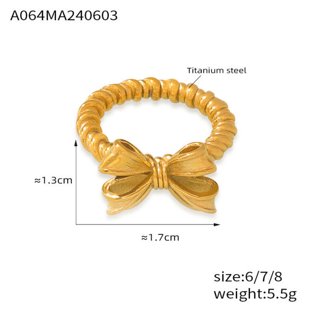 Elegant sweet bow stainless steel finger rings