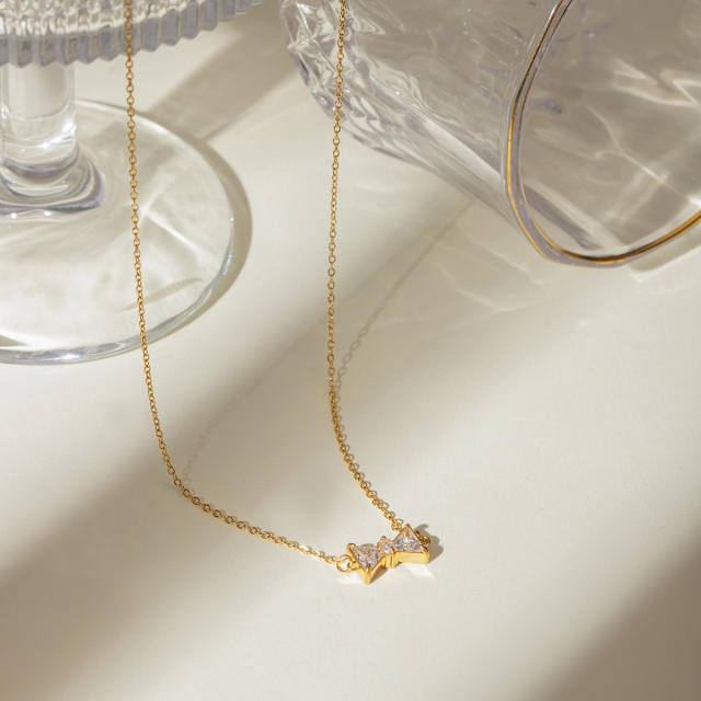 18KG dainty bow stainless steel necklace