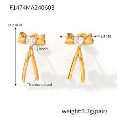 18KG elegant bow stainless steel earrings